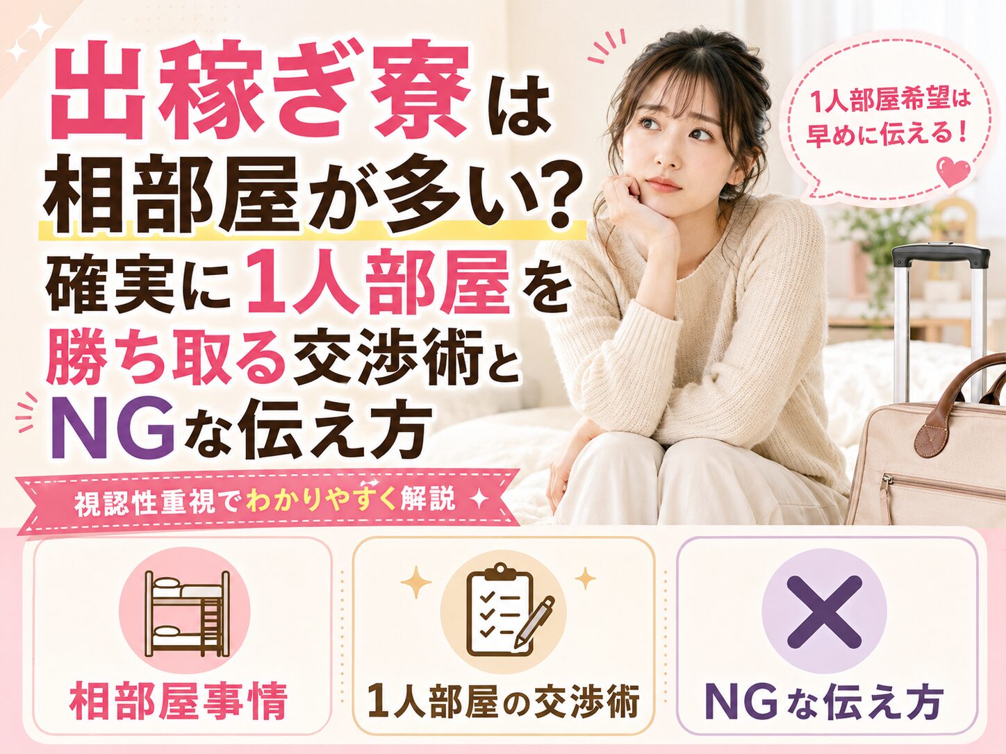 出稼ぎ寮は相部屋が多い?確実に1人部屋を勝ち取る交渉術とNGな伝え方