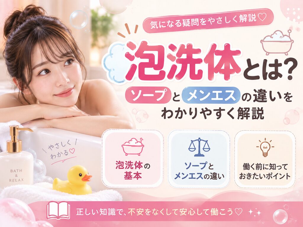 泡洗体とは？ソープとメンエスの違いをわかりやすく解説